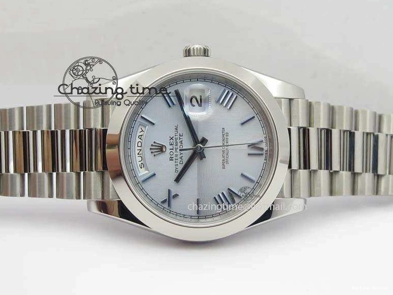 0521 Day-Date 40mm 228206 SS Noob 1:1 Best Edition Quadrant Textured Ice Blue Dial On SS Bracelet A Timeless 3801